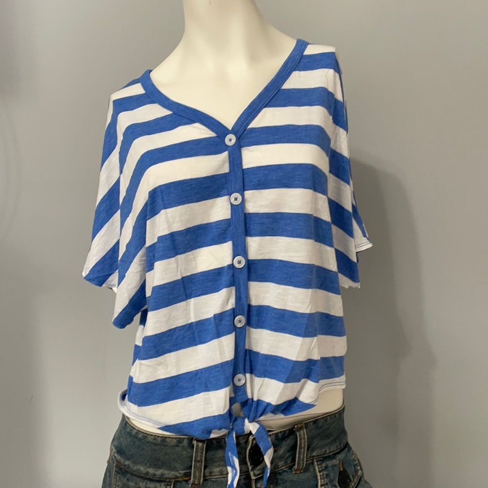 So Blue and white striped crop shirt with buttons and front tie. Bundle and Save